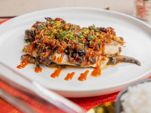 Baked Fish with a Tomato Mushroom Sauce