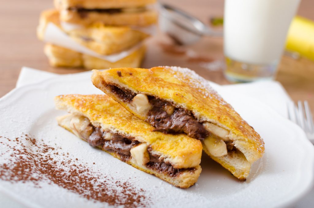 French toast stuffed with chocolate and banana