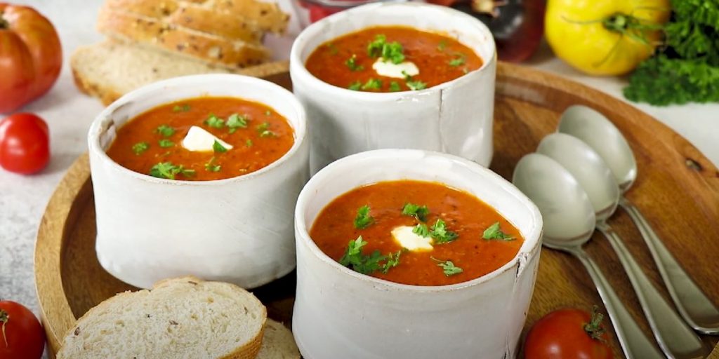 Creamy Roasted Red Pepper Tomato and Orzo Soup Recipe