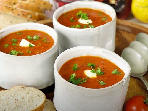Creamy Roasted Red Pepper Tomato and Orzo Soup Recipe