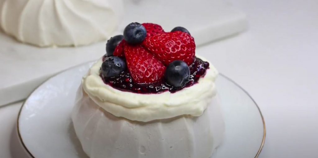Individual Pavlovas with Cream Cheese Whipped Cream and Raspberry Sauce Recipe