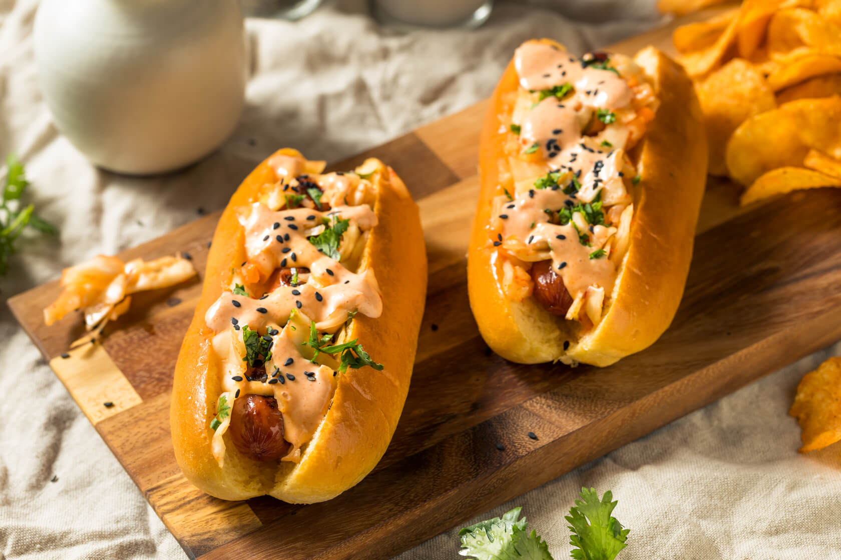 Hot Dogs with Spicy Kimchi Slaw Recipe