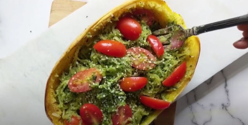 Pesto Spaghetti Squash with Tomatoes Recipe