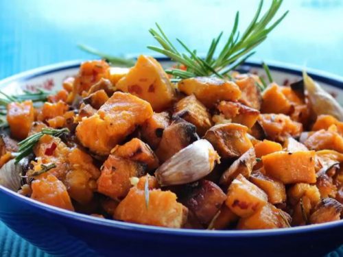 Savory Roasted Sweet Potatoes with Parmesan, Garlic & Herbs Recipe
