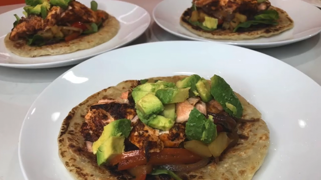 sheet-pan-salmon-and-avocado-fajitas-recipe