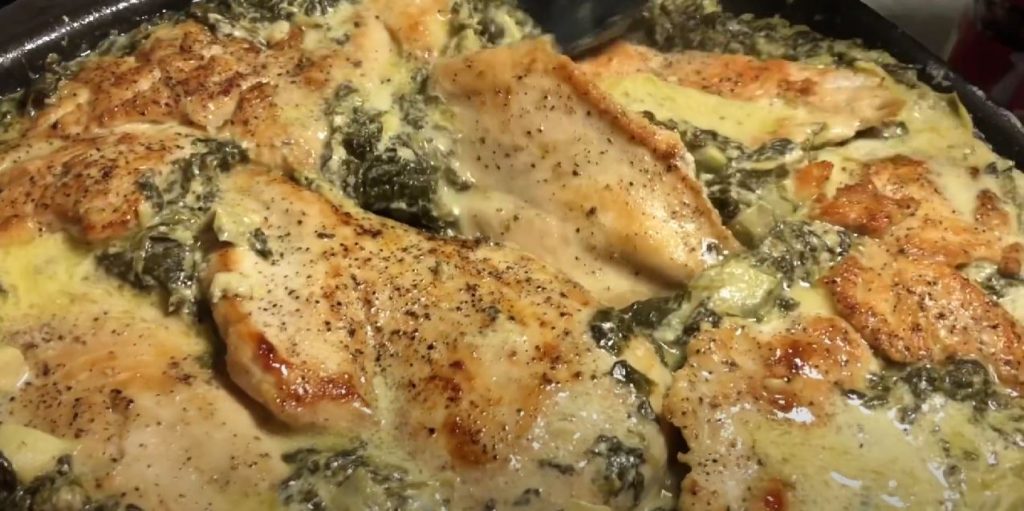 Skillet Chicken with Creamy Spinach Artichoke Sauce Recipe