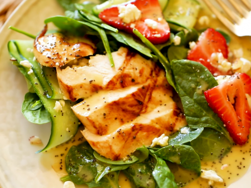 strawberry-avocado-spinach-salad-with-grilled-chicken-and-lemon-poppy-seed-dressing-recipe
