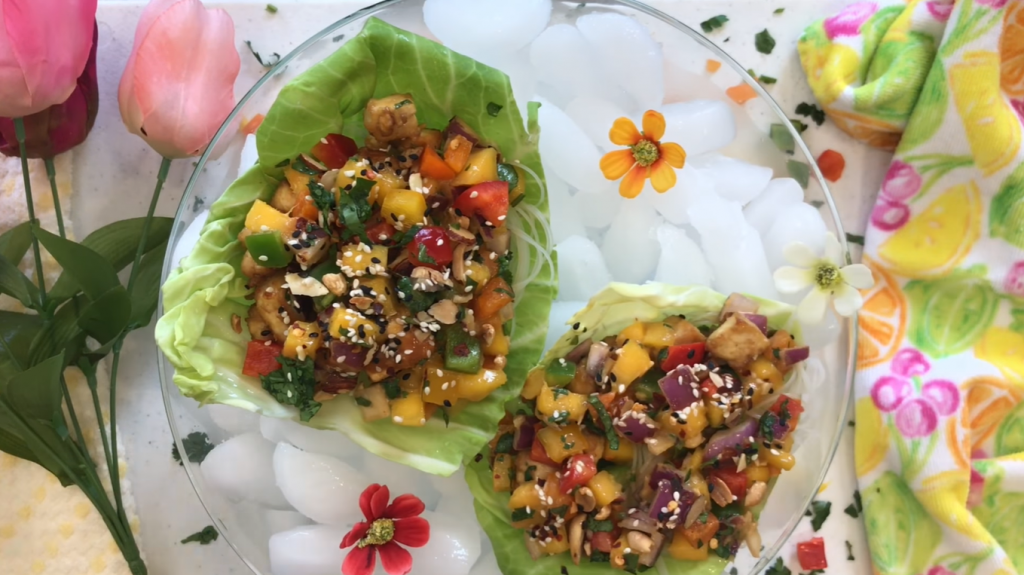 Mango Tofu Wraps with Peanut Sauce - It's a Veg World After All®