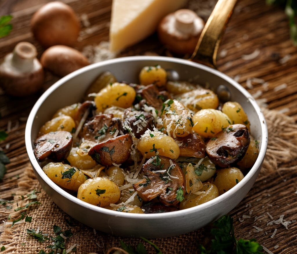 toasted gnocchi with mushrooms