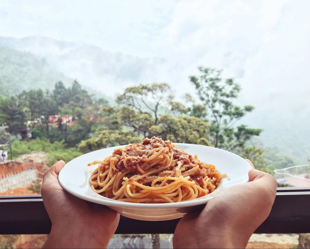 Bowl of spaghetti in red sauce