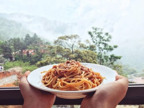 Bowl of spaghetti in red sauce