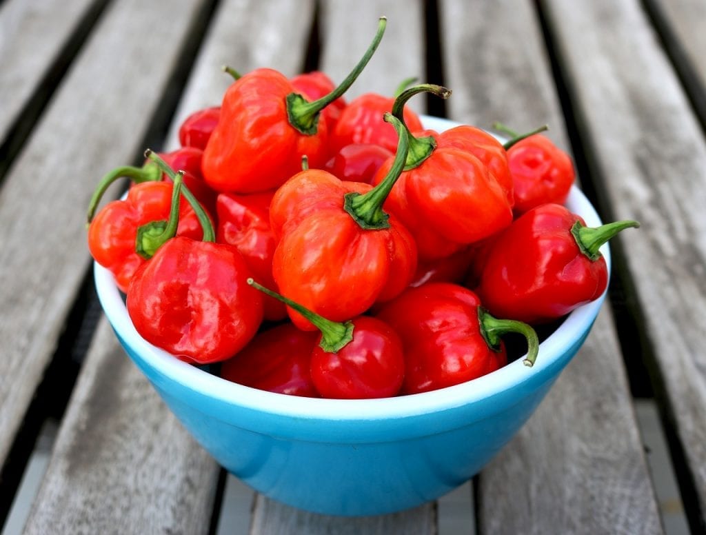 a bowl of habanero peppers