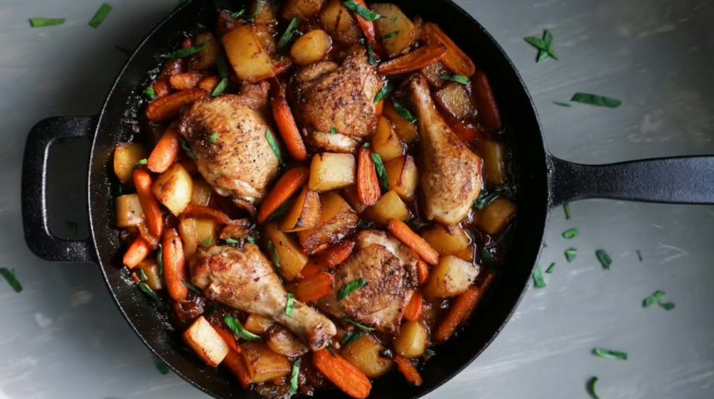 herbes-de-provence-skillet-chicken-with-potatoes-and-greens-recipe