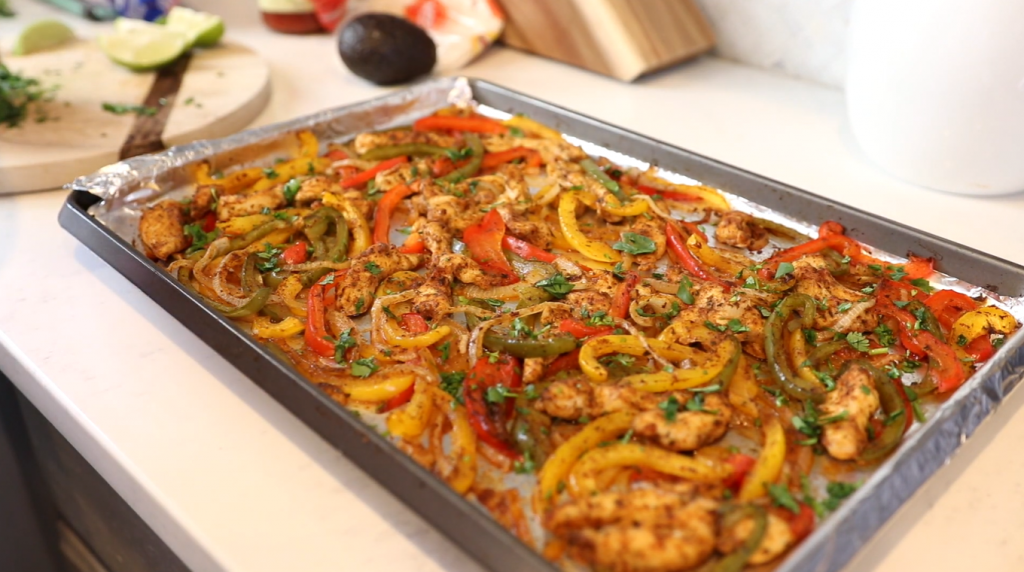 sheet-pan-chicken-fajitas-with-peppers-and-onions-recipe