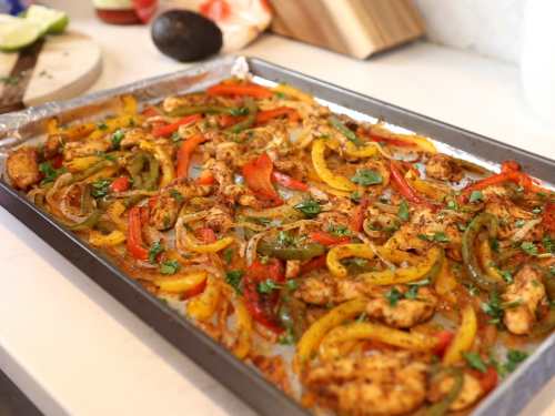 sheet-pan-chicken-fajitas-with-peppers-and-onions-recipe