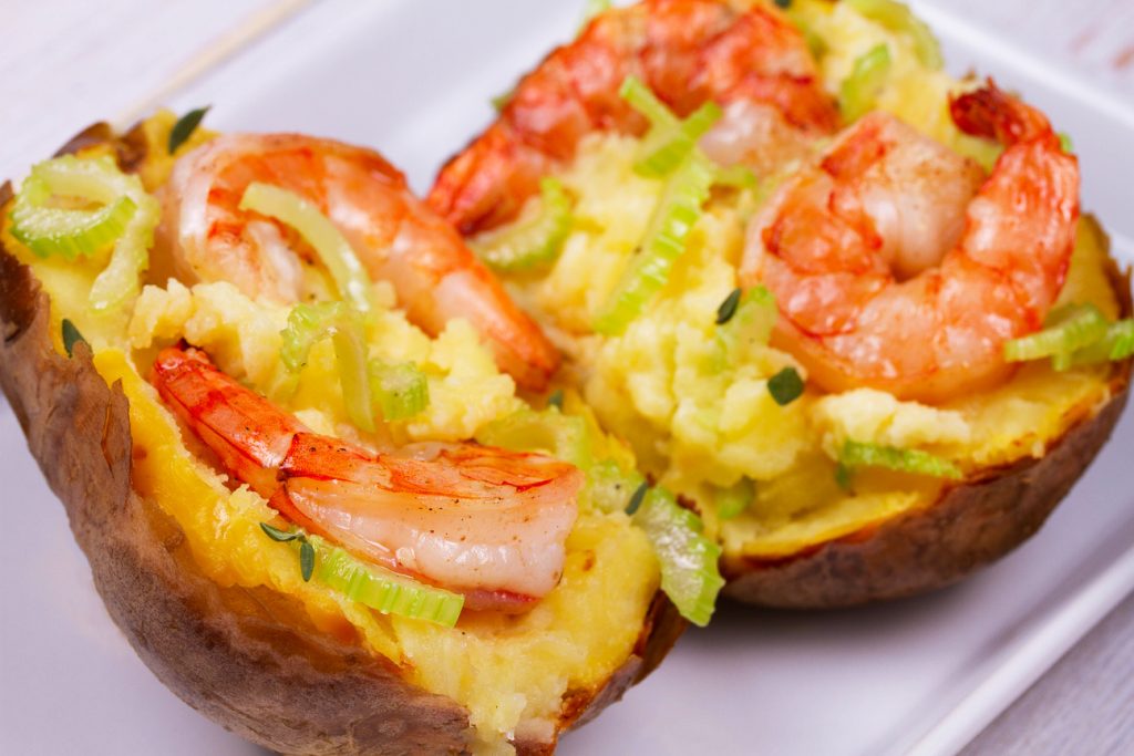 Shrimp-Stuffed Triple-Baked Potatoes