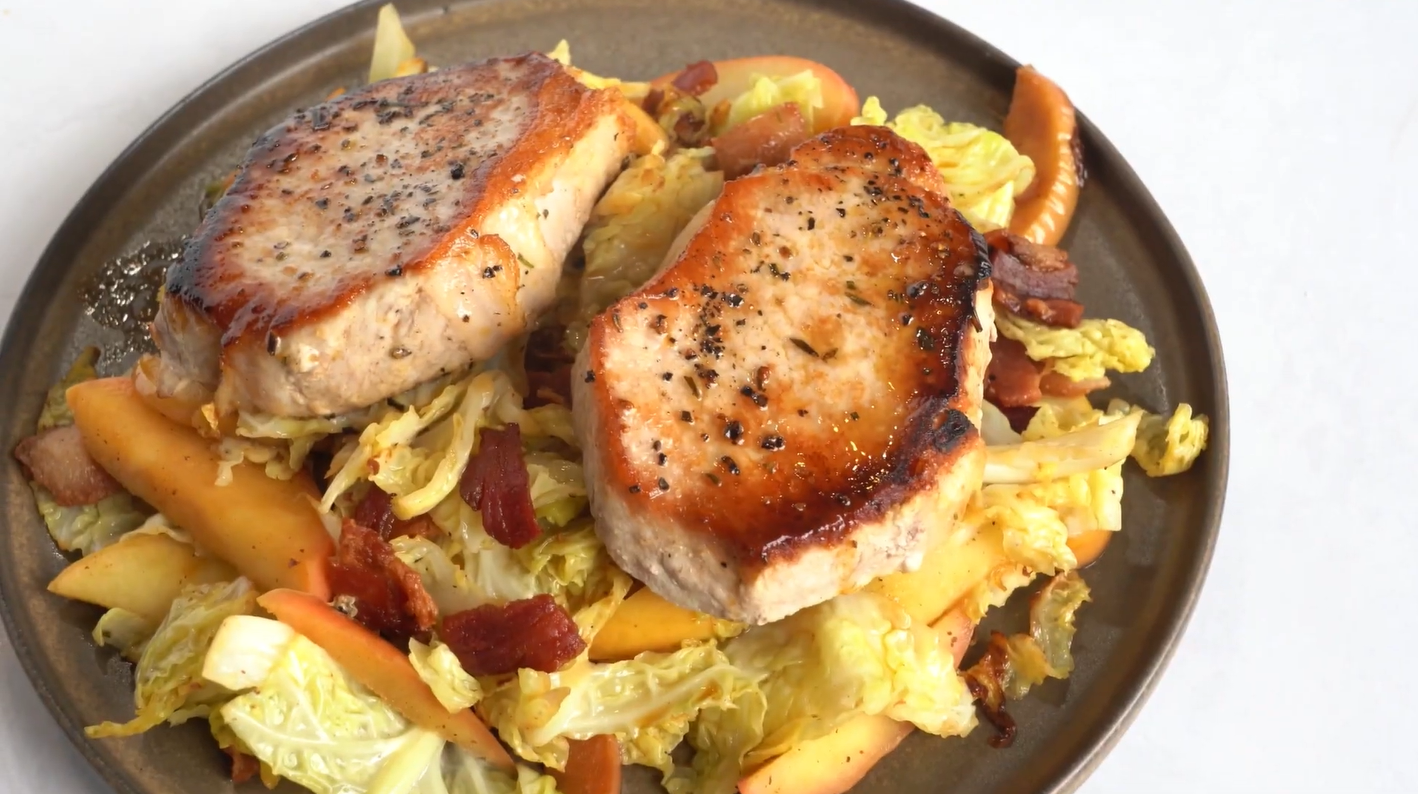 Skillet Pork Chops with Cabbage Recipe