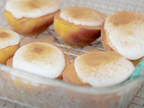 Summer Peaches with Baked Meringue Recipe