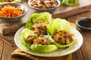 plate of Thai chicken lettuce wraps