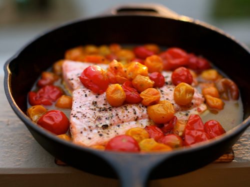 Pan seared salmon fillet with tomato recipe