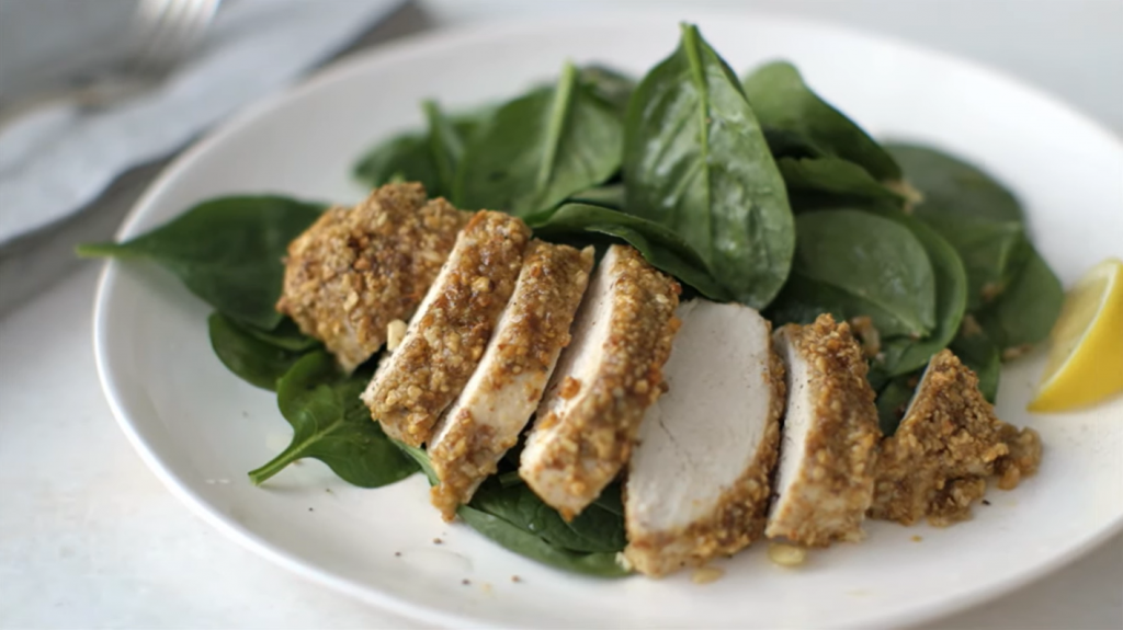 almond-crusted-chicken-with-peach-salad-recipe