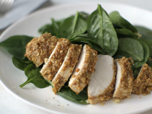 almond-crusted-chicken-with-peach-salad-recipe