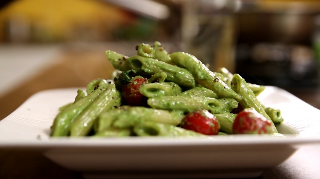penne-pasta-with-salsa-verde-and-cherry-tomatoes-recipe