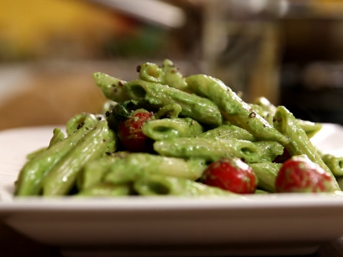penne-pasta-with-salsa-verde-and-cherry-tomatoes-recipe