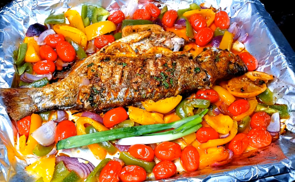 sea-bass-baked-in-foil-with-pesto-zucchini-and-carrots-recipe