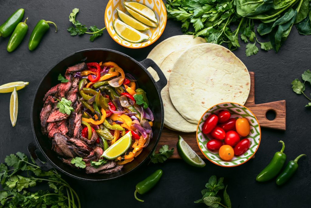 steak fajitas with roquefort,