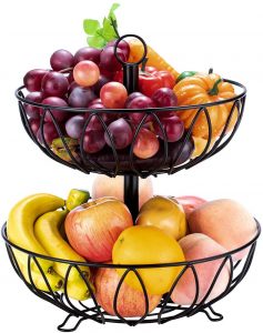 Fruits in durable two tiered metal fruit bowl