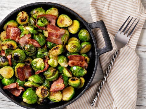 Roasted Brussels Sprouts with Bacon, Pecans & Maple Syrup Recipe