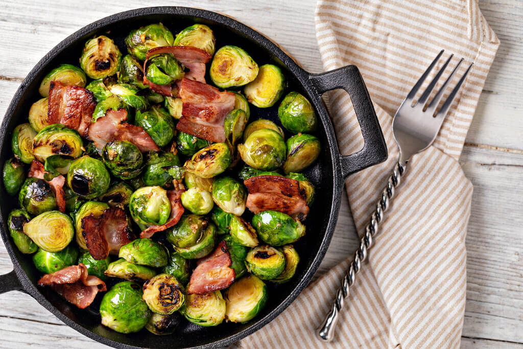 Roasted Brussels Sprouts with Bacon, Pecans & Maple Syrup Recipe