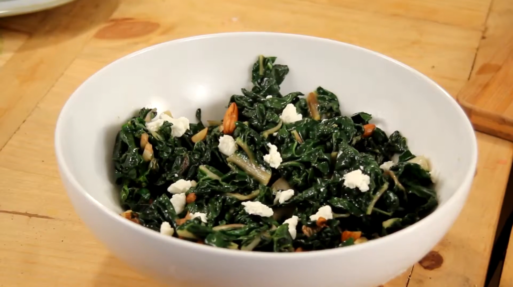 bitter-greens-with-almonds-and-goat-cheese-recipe