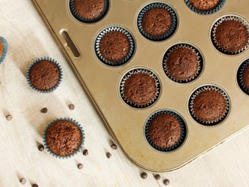 homemade brownie cupcakes in a muffin pan top down view
