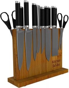 Kitchen Seven Knife Block Magnetic Knife Holder with Powerful Magnet, with knives and scissors attached