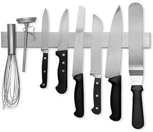 Modern Innovations 16 Inch Stainless Steel Magnetic Knife Bar, with utensils attached