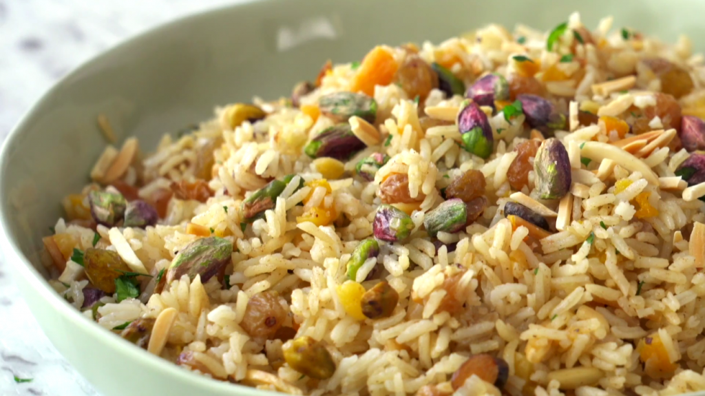 rice-pilaf-with-caramelized-onion-orange-cherry-&-pistachio-recipe