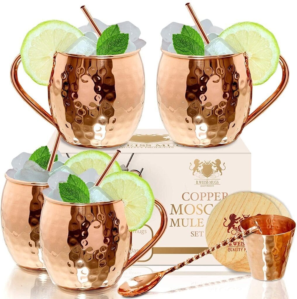 EXTRA THICK HEFTY set of 2-20 Gauge Moscow Mule Copper Mugs Jigger 2 straws 