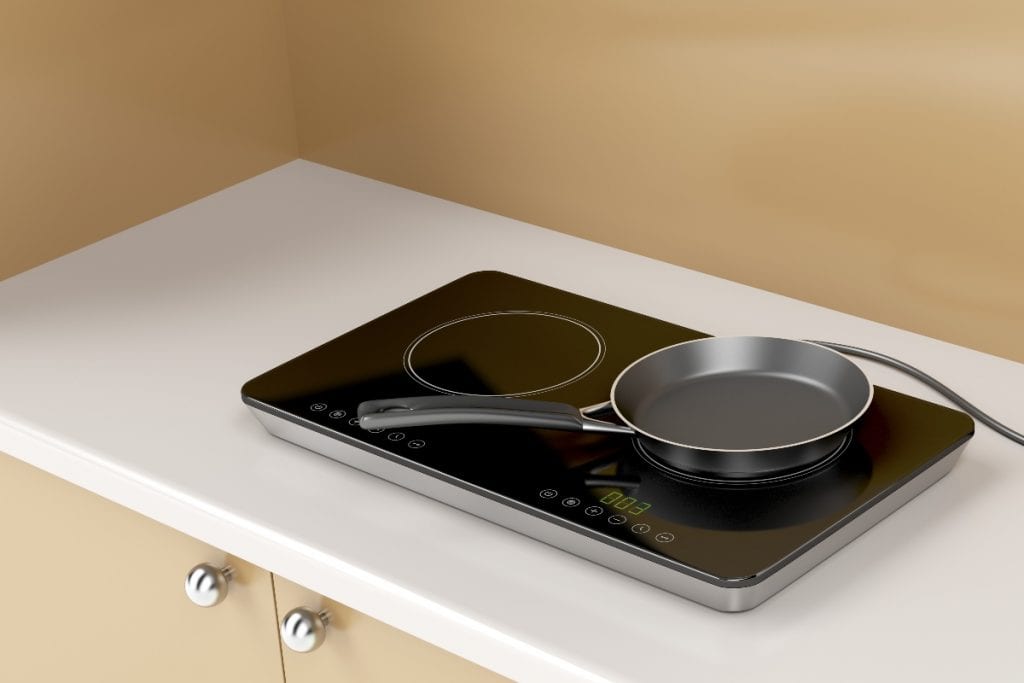 Metal pan on a portable induction cooktop