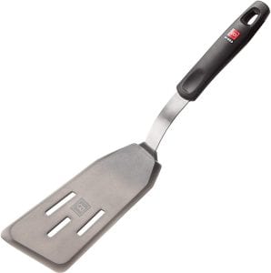 New DI ORO Designer Series Slotted Angled Fish Turner Spatula, with slotted silicone blade and long handle