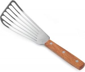 New Star Foodservice 43068 Wood Handle Fish Spatula, with stainless steel head and wooden handle