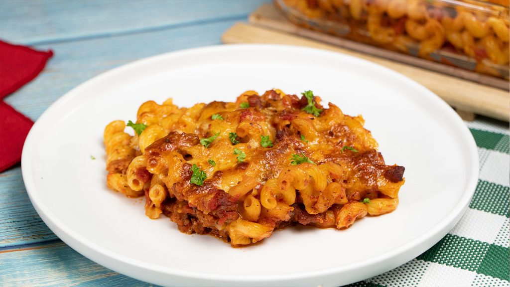 Baked Cavatappi with Italian Sausage Recipe, homemade pasta bake with cavatappi and italian sausage