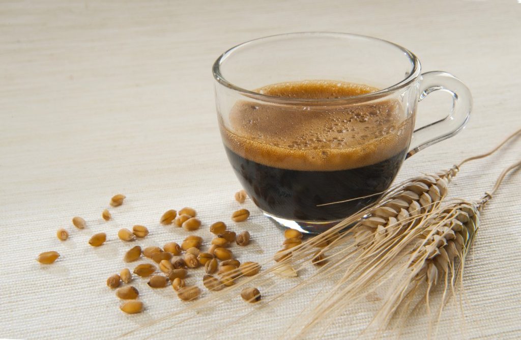 barley coffee in glass cup with side ears