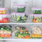Freezer containers filled with veggies