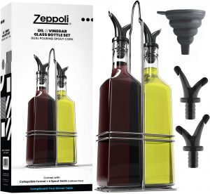 Zeppoli Oil and Vinegar Bottle Set 17oz, with funnel and spout seals