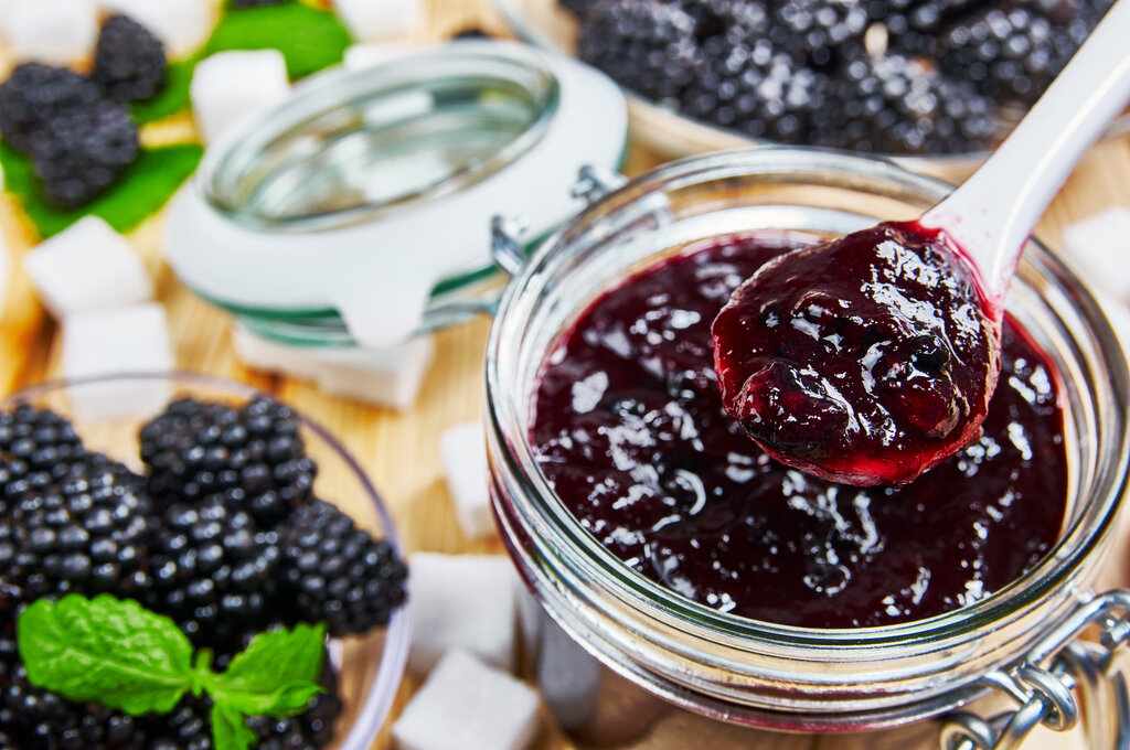 Best Homemade Blackberry Jam Recipe, jar of blackberry jam for dessert or toast