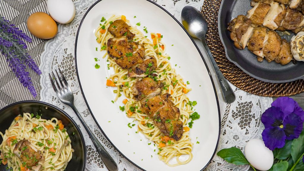 Chicken and Brown Gravy Over Egg Noodles