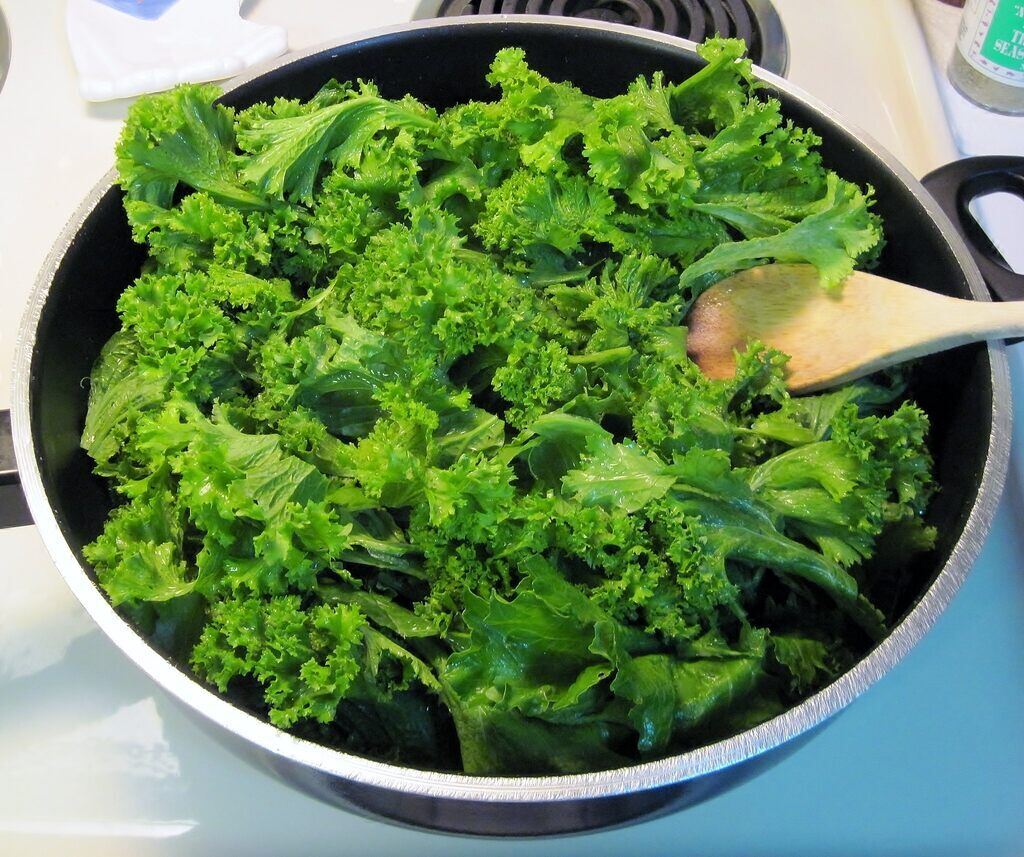 mustard greens in a pot  