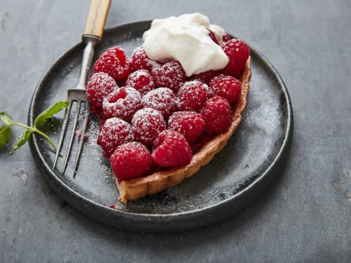Honey Raspberry Tart Recipe, rustic french dessert with honey lemon glaze